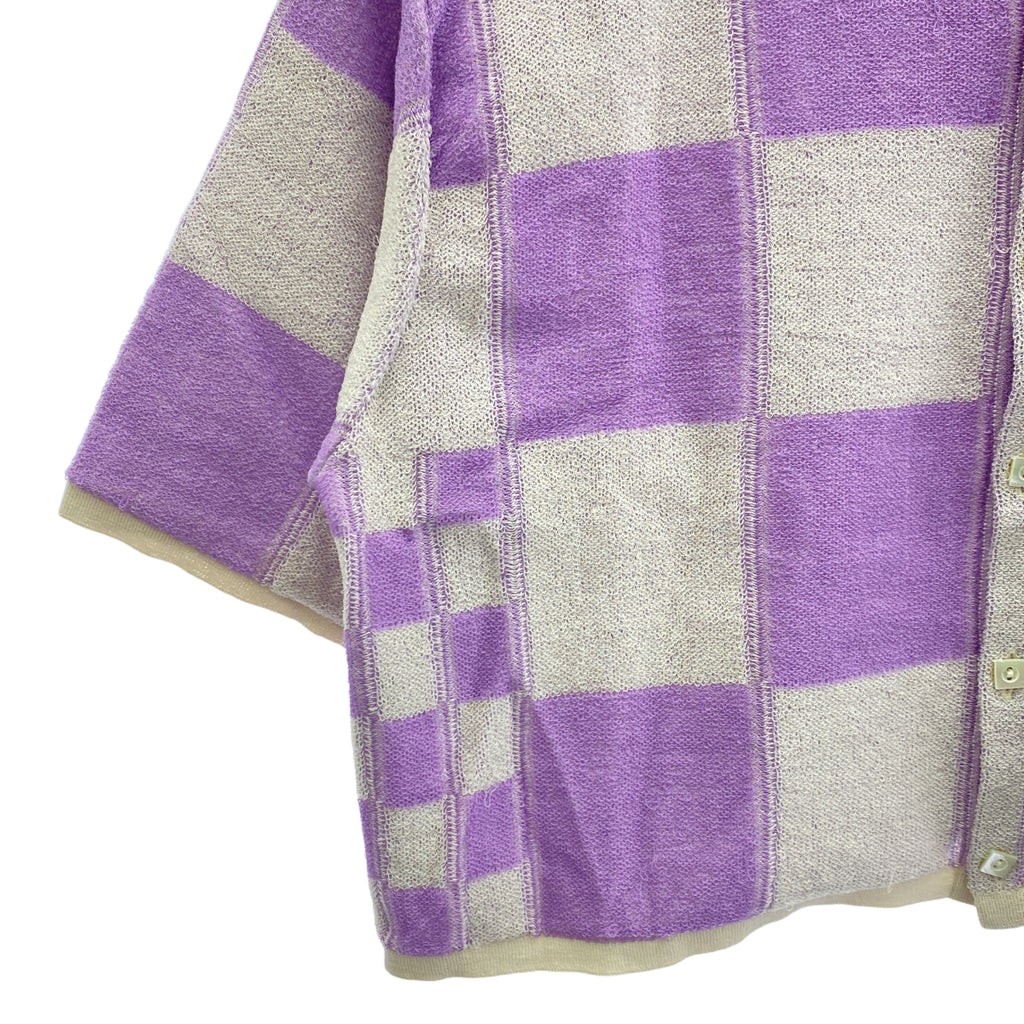 NKNIT / 니트 | 2023SS | short check pattern knit shirt 체크 패턴 니트 셔츠 파일 | 퍼플 / 오프 화이트 | 여성