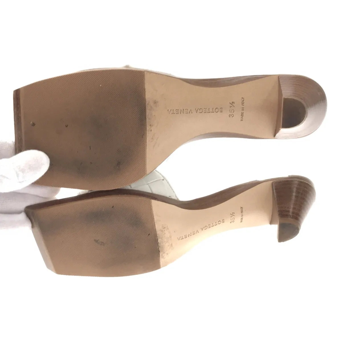 BOTTEGA VENETA / ボッテガヴェネタ | イントレチャート スクエアトゥ レザーサンダル | 35 1/2 | ホワイト | レディース