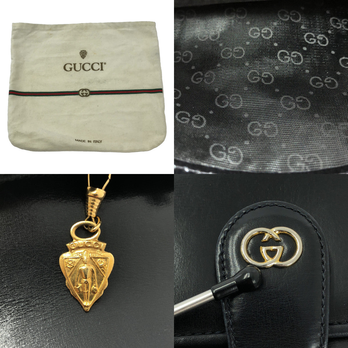 GUCCI / グッチ | OLD / オールド レザー ロゴ セカンドバッグ ポーチ | ブラック | レディース