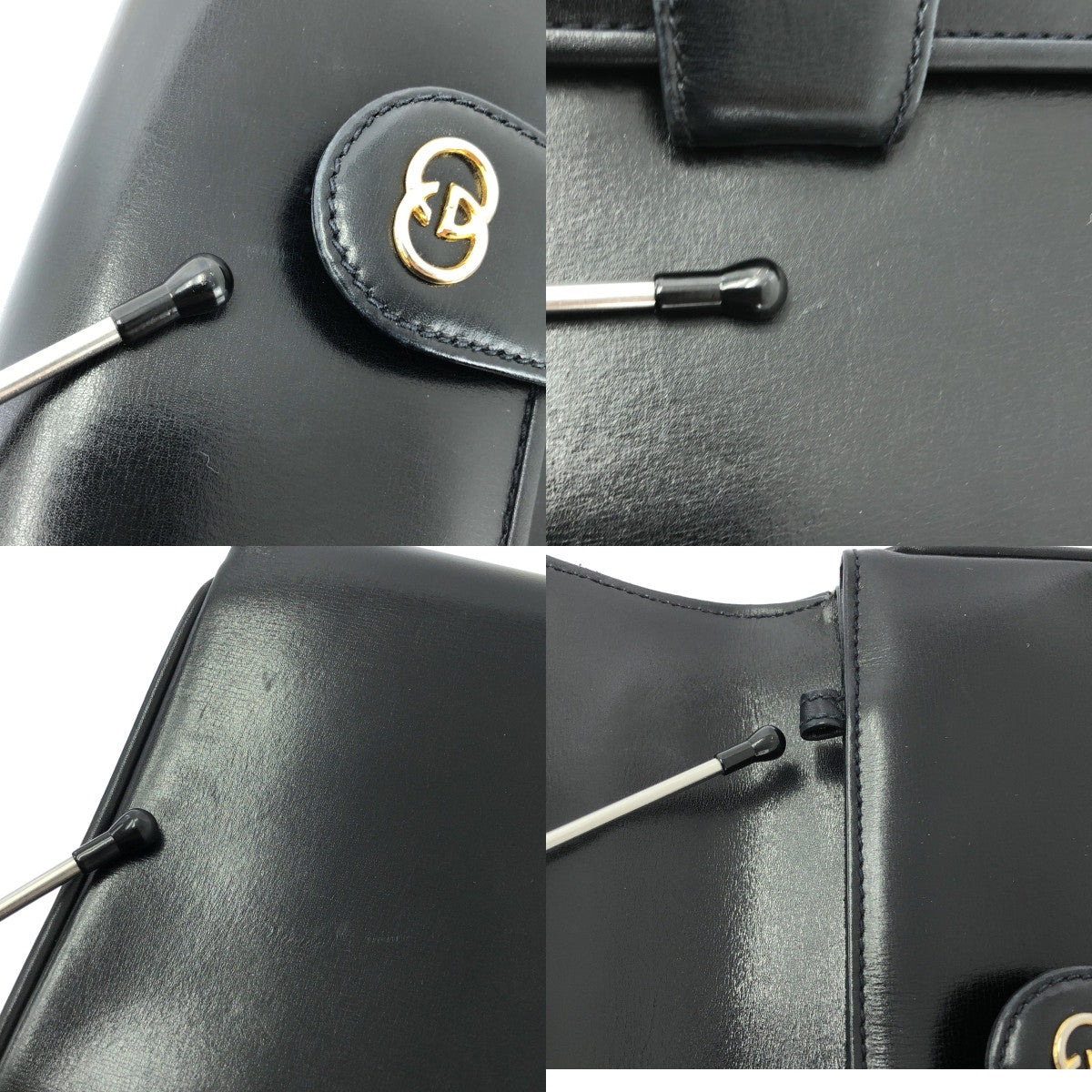 GUCCI / グッチ | OLD / オールド レザー ロゴ セカンドバッグ ポーチ | ブラック | レディース