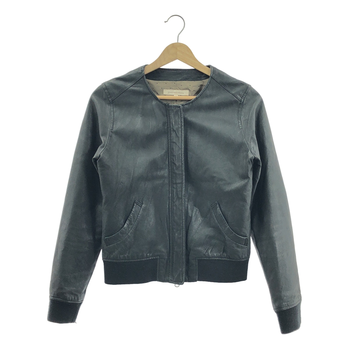 UNITED ARROWS green label relaxing / ユナイテッド アローズ グリーン レーベル リラクシング | ノーカラー レザー ジップアップ ブルゾン | 40 | レディース