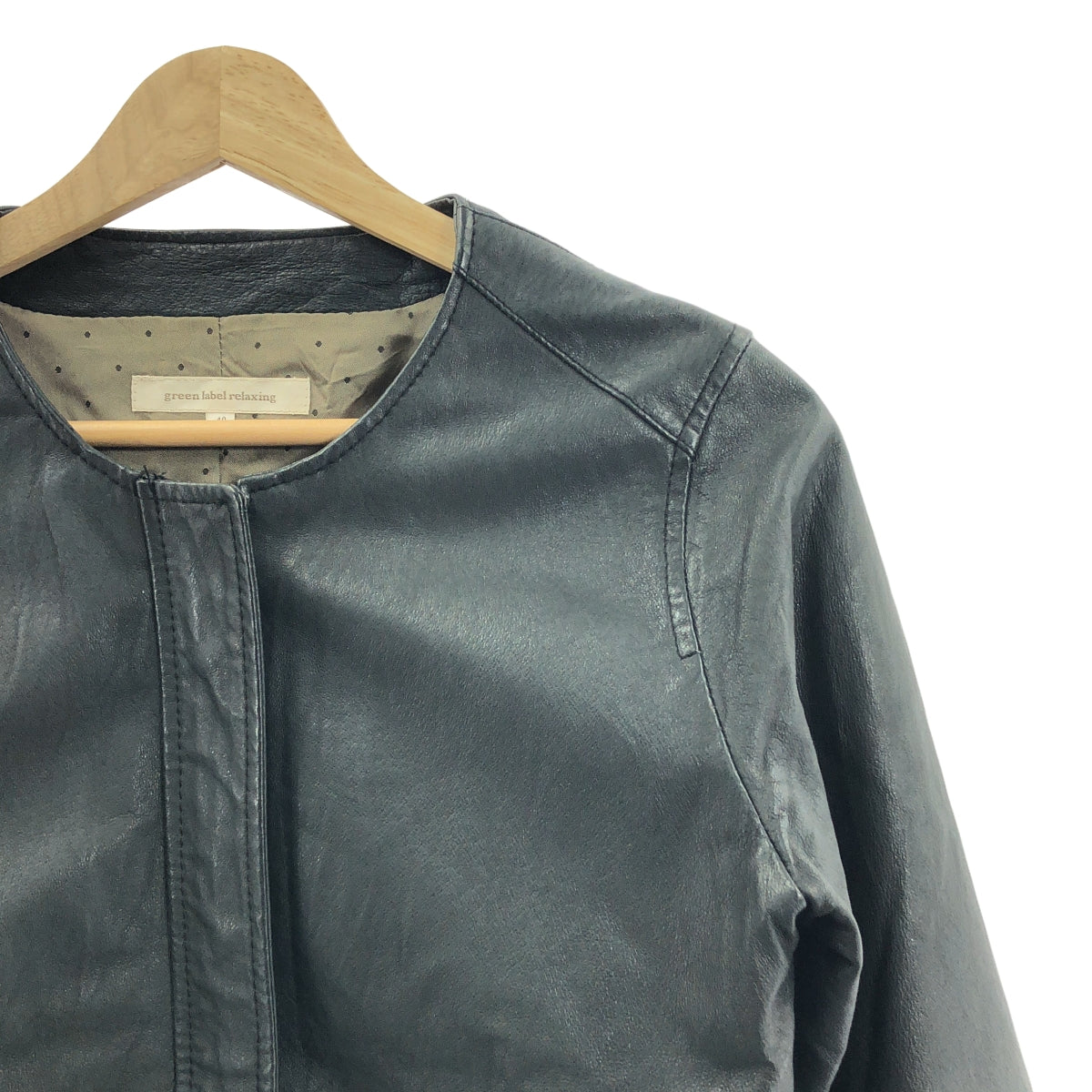 UNITED ARROWS green label relaxing / ユナイテッド アローズ グリーン レーベル リラクシング | ノーカラー レザー ジップアップ ブルゾン | 40 | レディース