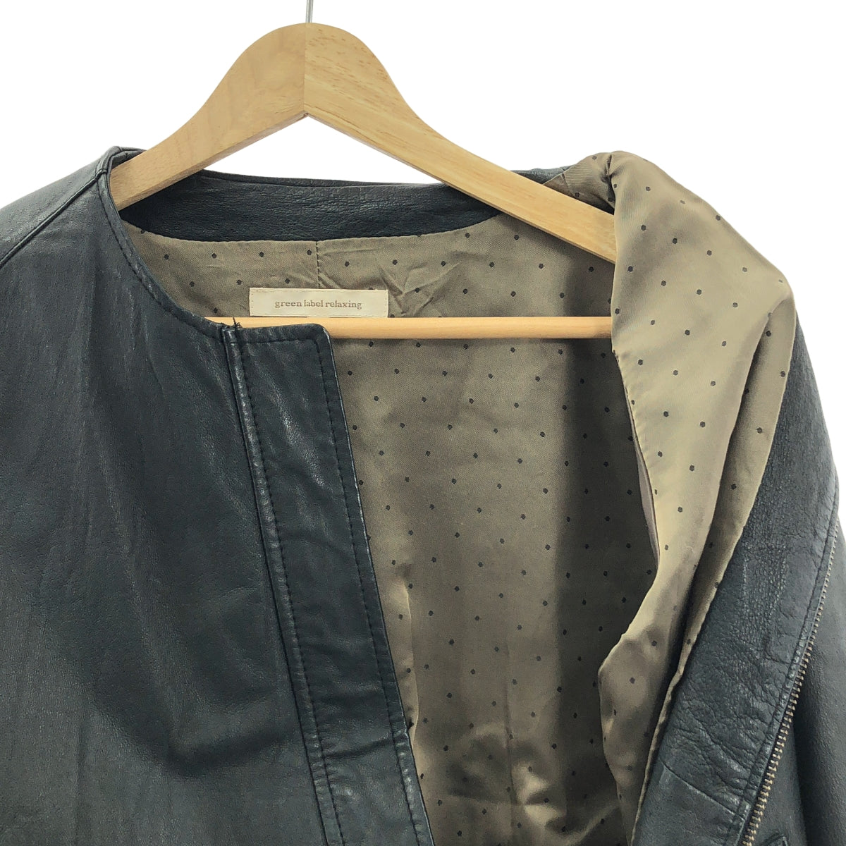 UNITED ARROWS green label relaxing / ユナイテッド アローズ グリーン レーベル リラクシング | ノーカラー レザー ジップアップ ブルゾン | 40 | レディース