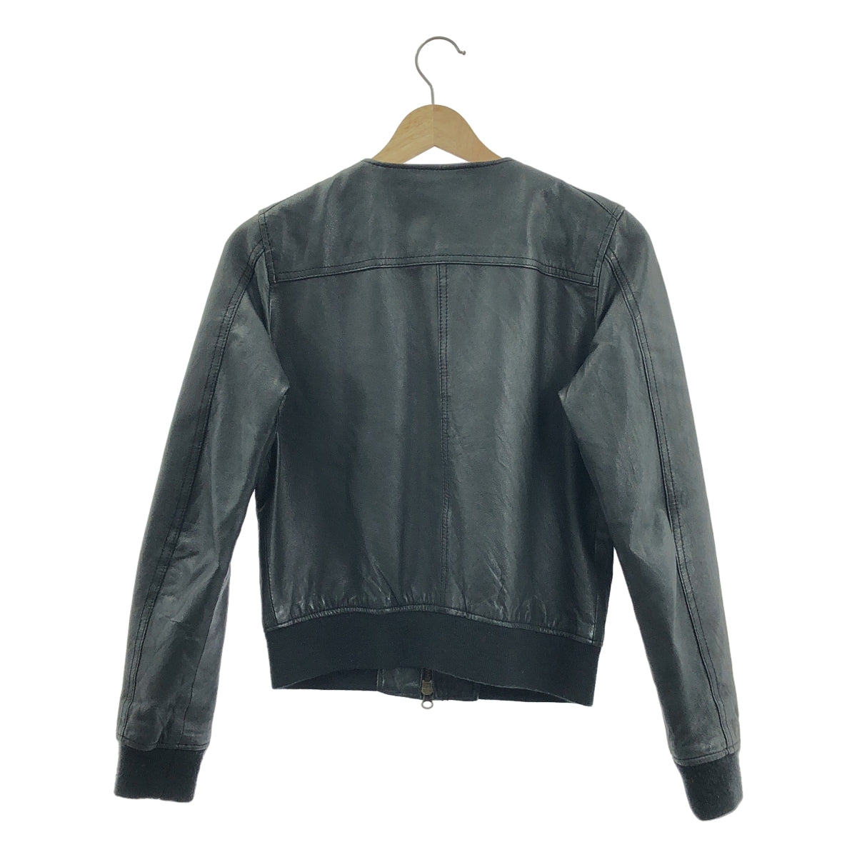 UNITED ARROWS green label relaxing / ユナイテッド アローズ グリーン レーベル リラクシング | ノーカラー レザー ジップアップ ブルゾン | 40 | レディース