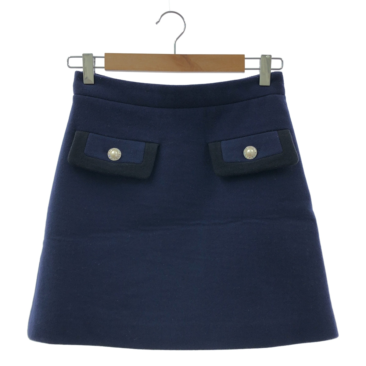 miu miu / 뮤 뮤 | 진주 버튼 울 스커트 | 38 | 네이비 | 여성