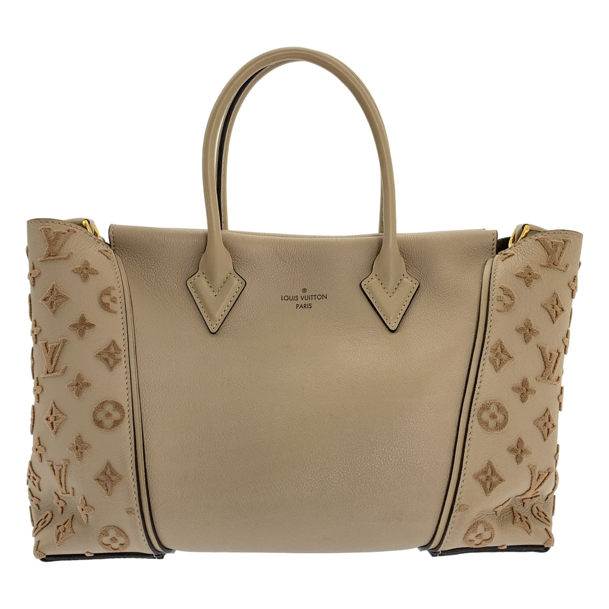 [狀況極佳] 路易威登 | M94483 | 簇絨字母天鵝絨皮革手提包 | 灰褐色 | 女款