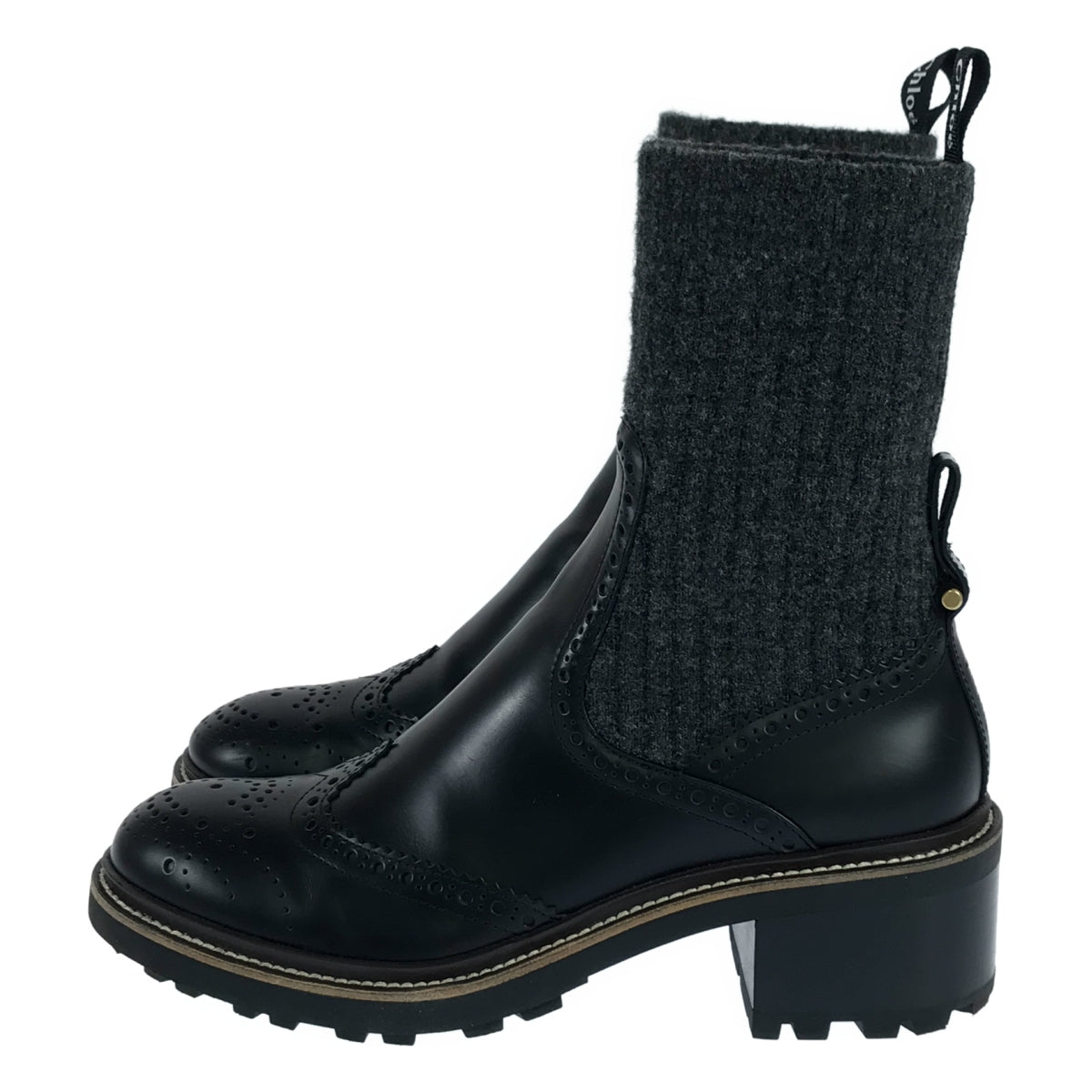 Chloe / クロエ | FRANNE SOCK FLAT ANKLE BOOT フランヌ レザー ニット切替 ソックス アンクルブーツ | 36 1/2 | レディース