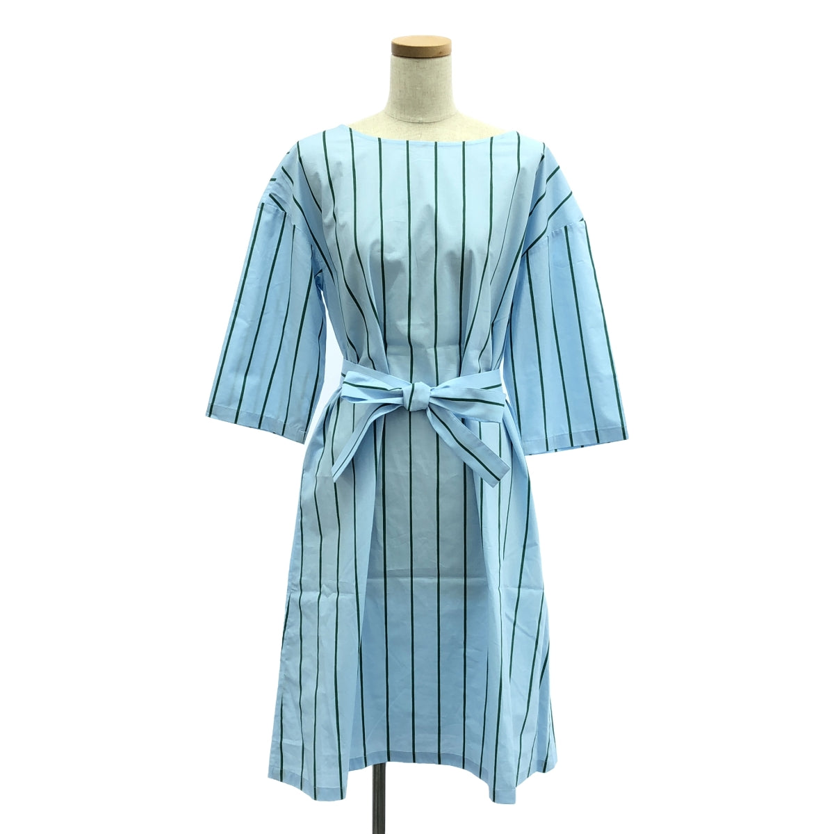 【美品】  marimekko / マリメッコ | KISKORAITA TARIKA DRESS キスコライタ ベルト付 ワンピース | 38 | ブルー/グリーン | レディース