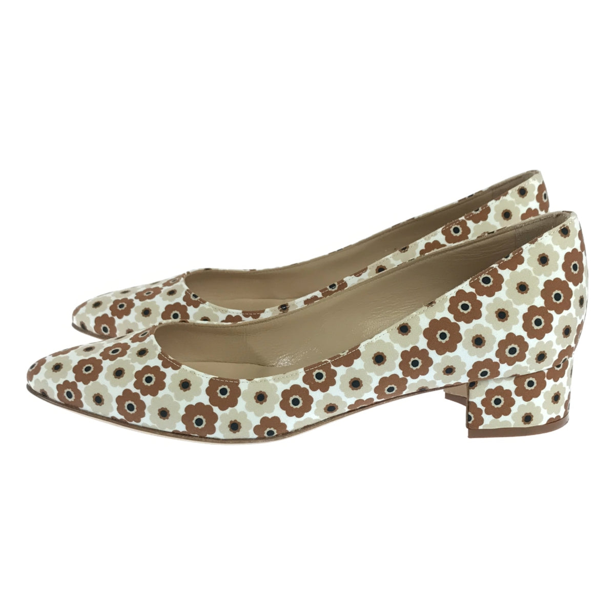 [狀況良好] MANOLO BLAHNIK |抽屜專屬花卉高跟鞋 |尺寸 35 |米色/棕色|女性的