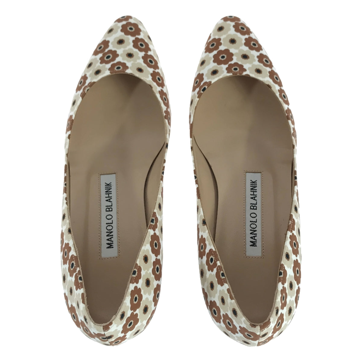 [狀況良好] MANOLO BLAHNIK |抽屜專屬花卉高跟鞋 |尺寸 35 |米色/棕色|女性的