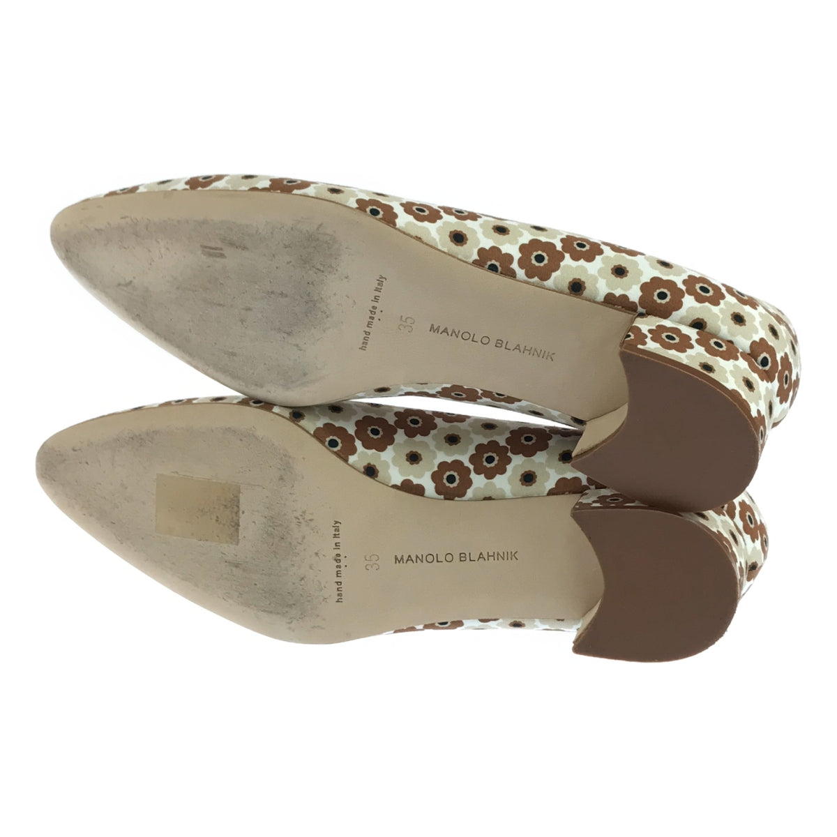 [狀況良好] MANOLO BLAHNIK |抽屜專屬花卉高跟鞋 |尺寸 35 |米色/棕色|女性的