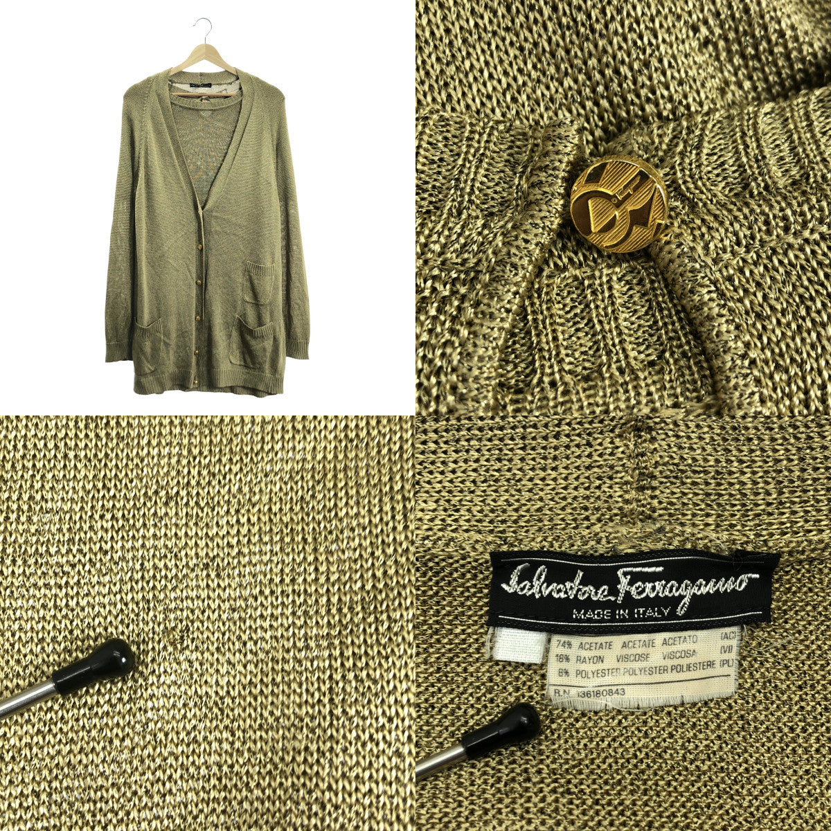 Salvatore Ferragamo / サルヴァトーレフェラガモ | アンサンブル ロゴ金ボタン オーバー カーディガン / ニット プルオーバー | ライトブラウン系 | レディース