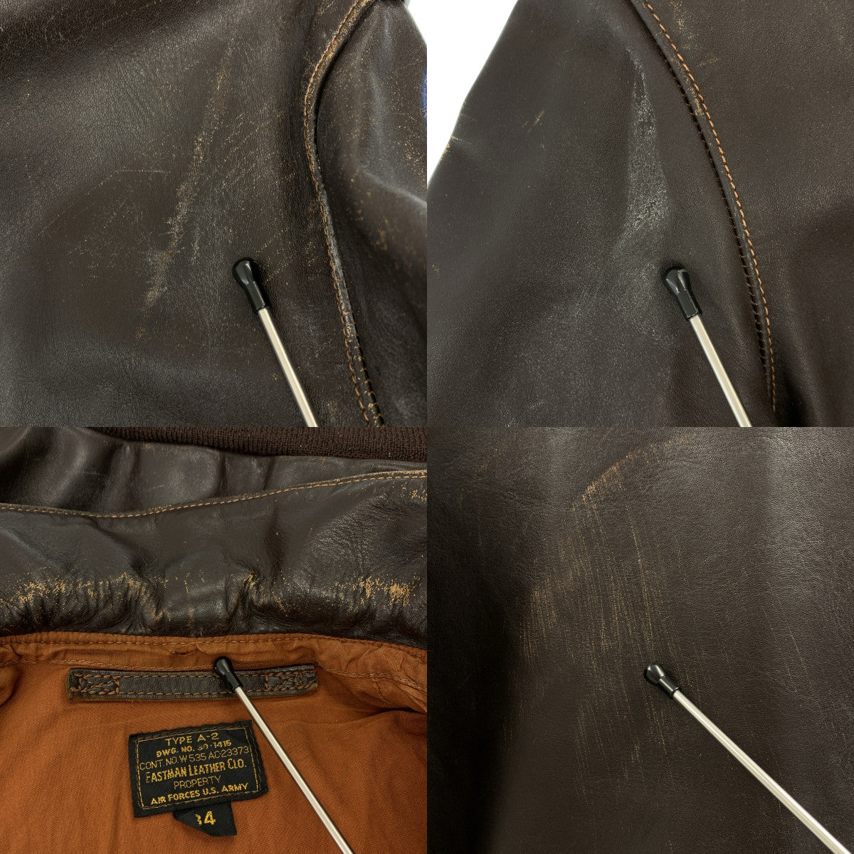 VINTAGE / 빈티지 헌 옷 | EASTHAN LEATHER / A-2 TALON ZIP 가죽 재킷 / 총 안감 | 34 | 다크 브라운 | 남성