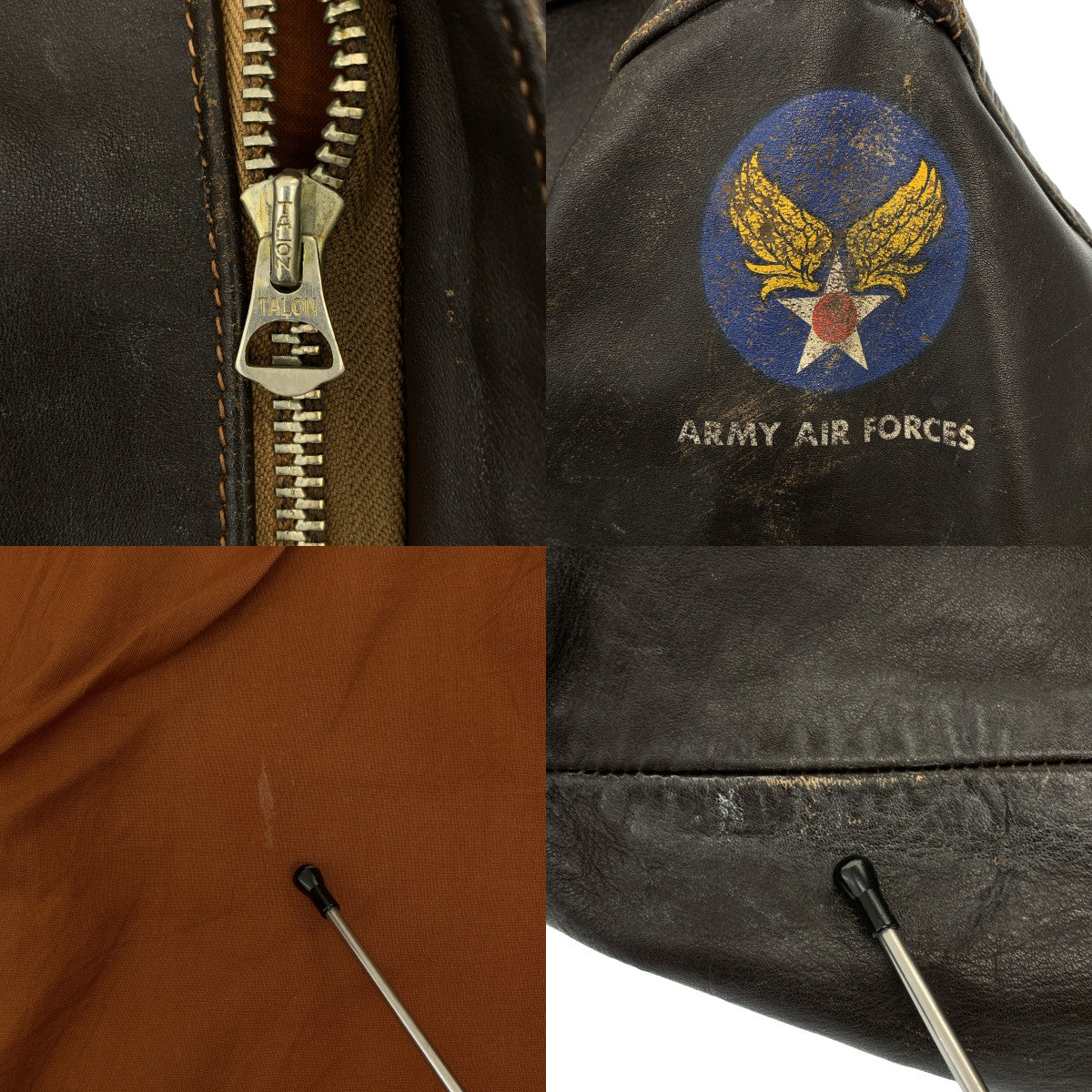 VINTAGE / 빈티지 헌 옷 | EASTHAN LEATHER / A-2 TALON ZIP 가죽 재킷 / 총 안감 | 34 | 다크 브라운 | 남성