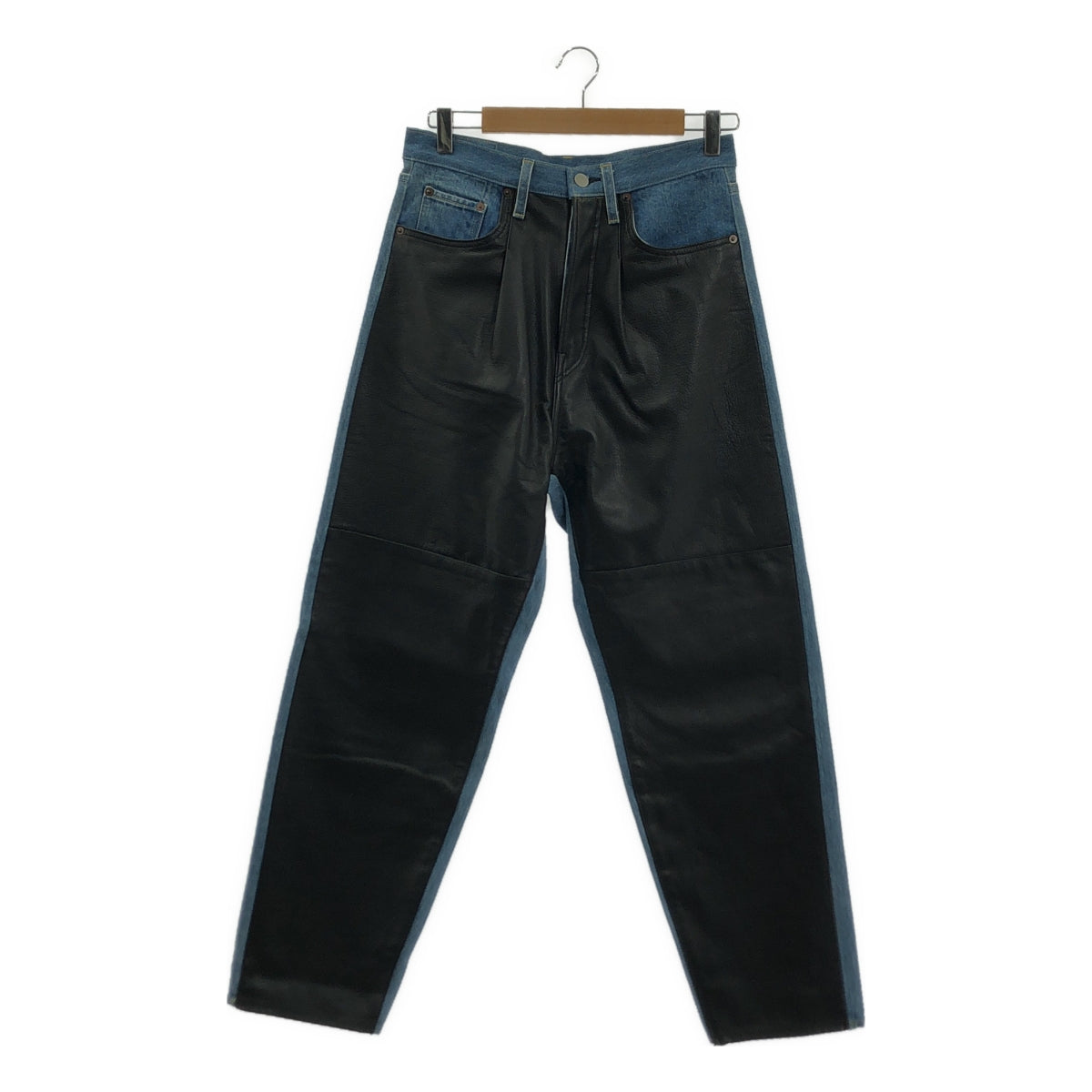 【美品】  stein / シュタイン | 2023SS | LEATHER COMBINATION VINTAGE DENIM JEANS / ゴートレザー コンビネーション セルビッチ デニムパンツ | S | インディゴ/ブラック | メンズ