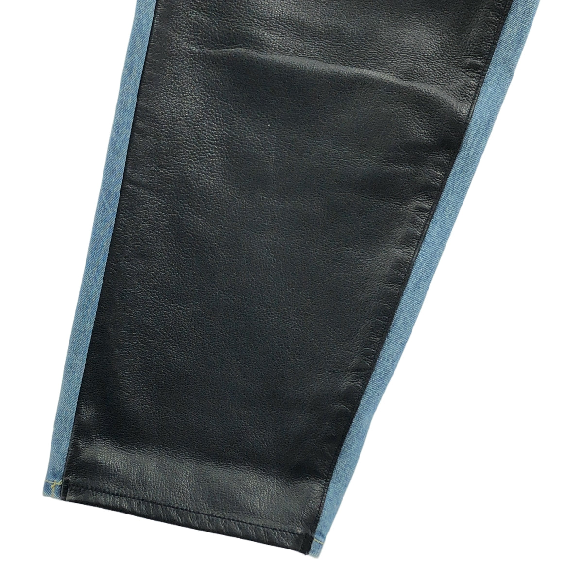 【美品】  stein / シュタイン | 2023SS | LEATHER COMBINATION VINTAGE DENIM JEANS / ゴートレザー コンビネーション セルビッチ デニムパンツ | S | インディゴ/ブラック | メンズ