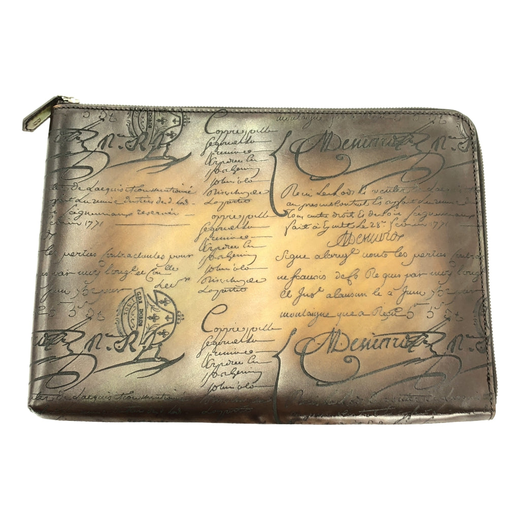 【미품】 BERLUTI / 벨루티 | 붓글씨 가죽 클러치 백 | 다크 브라운 | 남성