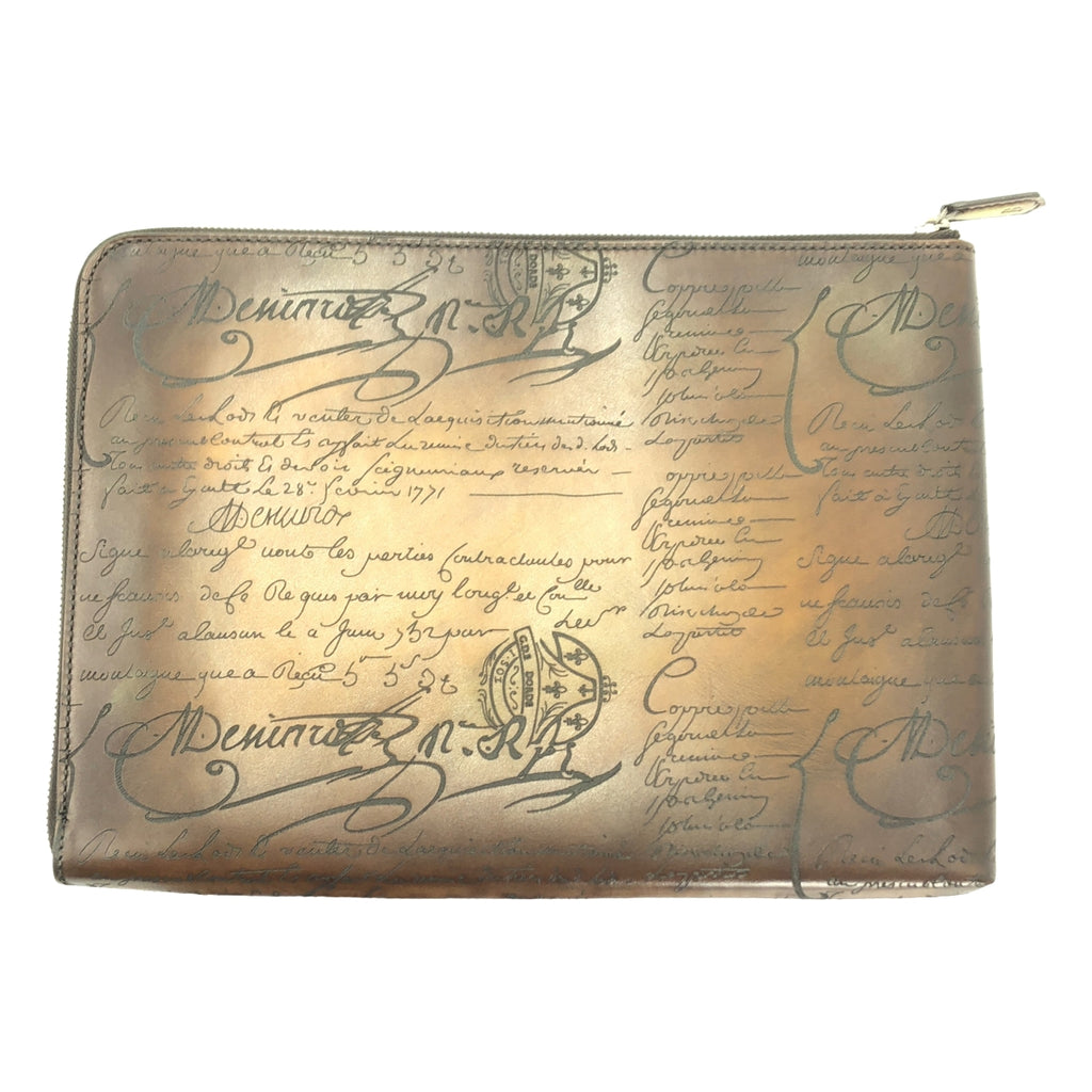 【미품】 BERLUTI / 벨루티 | 붓글씨 가죽 클러치 백 | 다크 브라운 | 남성