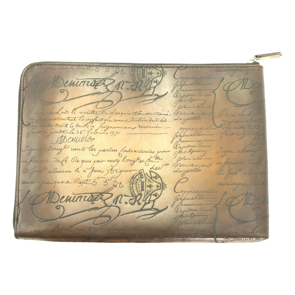 【미품】 BERLUTI / 벨루티 | 붓글씨 가죽 클러치 백 | 다크 브라운 | 남성