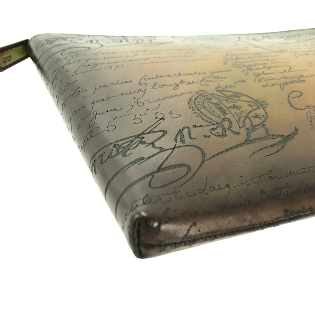 【미품】 BERLUTI / 벨루티 | 붓글씨 가죽 클러치 백 | 다크 브라운 | 남성