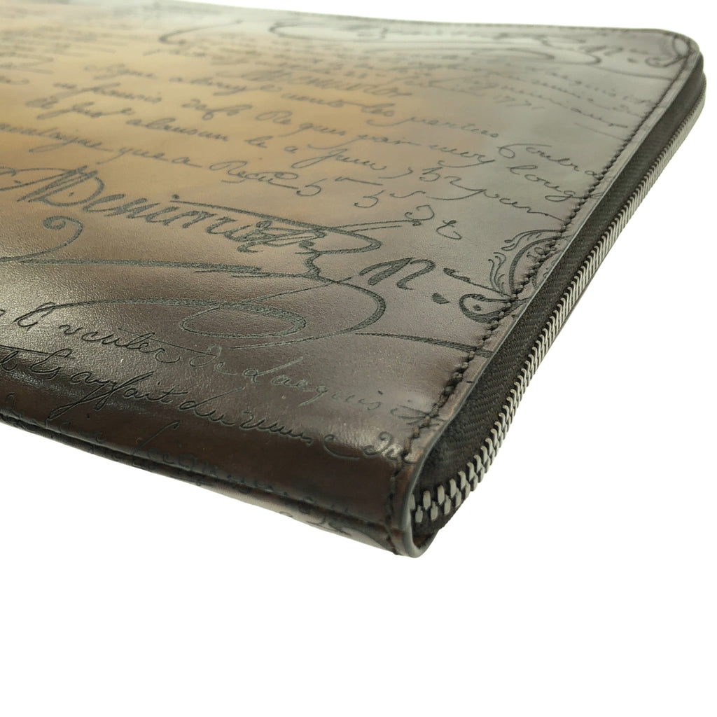 【미품】 BERLUTI / 벨루티 | 붓글씨 가죽 클러치 백 | 다크 브라운 | 남성