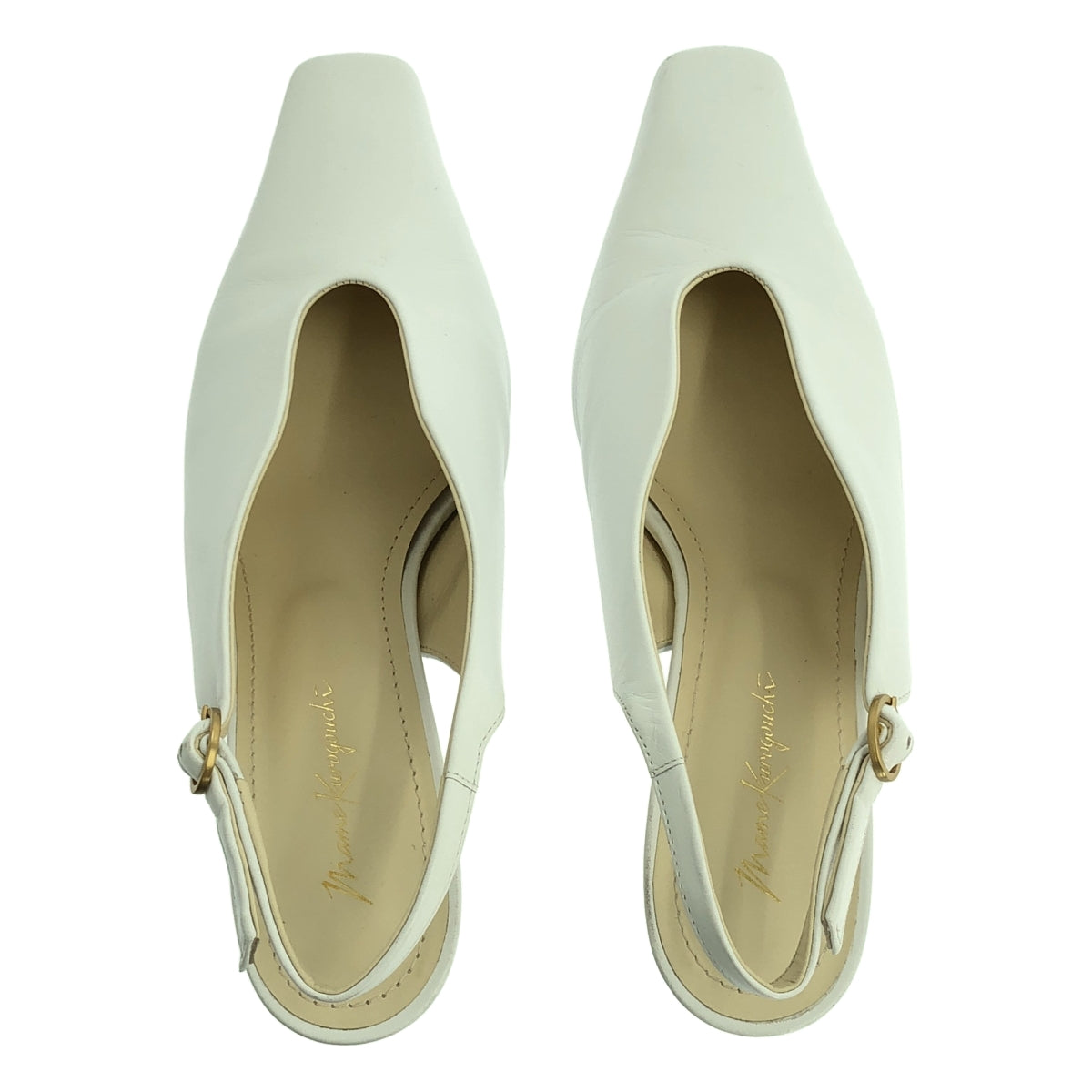 Mame Kurogouchi / 마메쿠로고우치 | 2023AW | Curved Line Sling Back Heels / 가죽 스트랩 플랫 슈즈 힐 펌프스 | 22 1/2 |