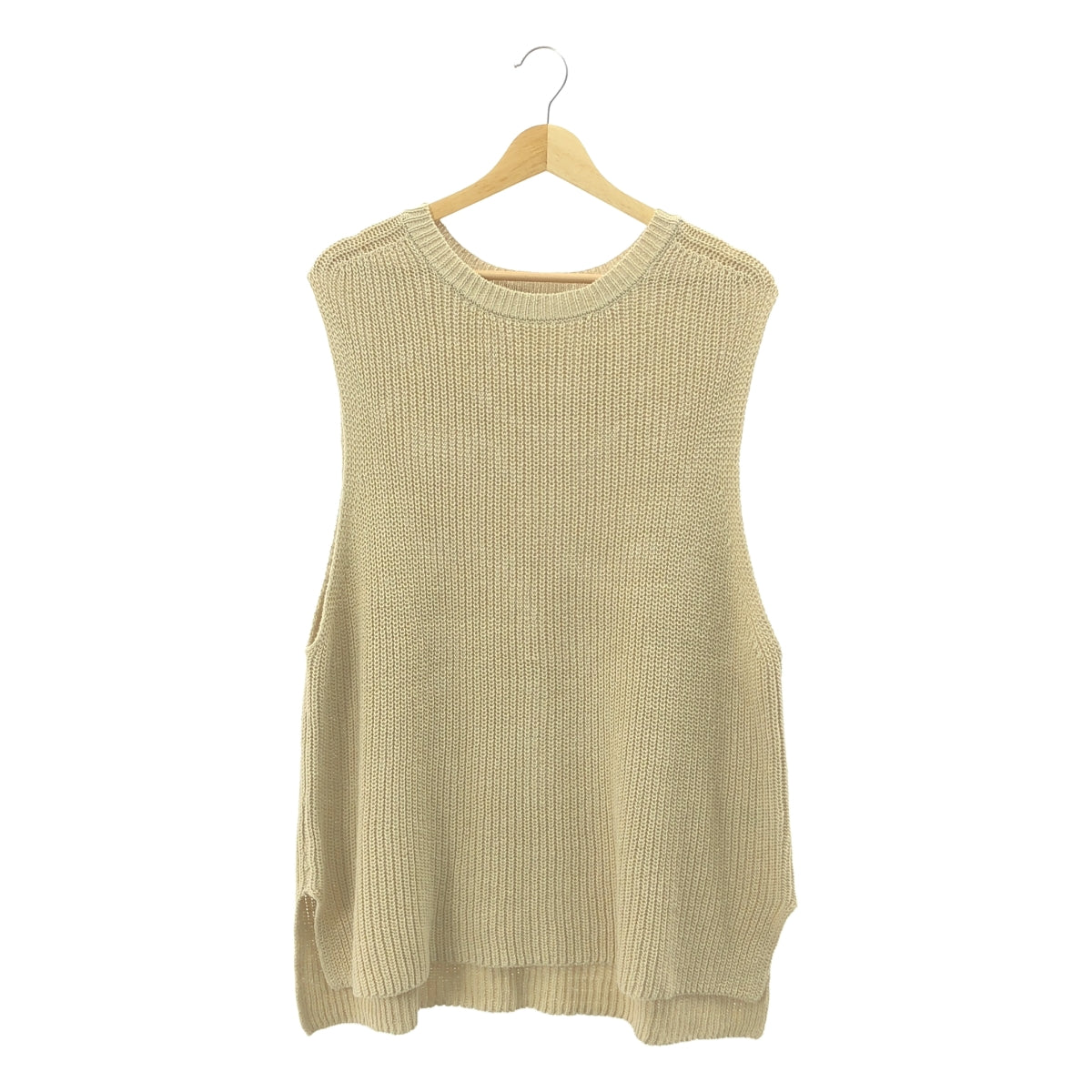 [狀況極佳] kagure | 亞麻棉針織背心開衩套頭衫 | F碼 | 米色 | 女款