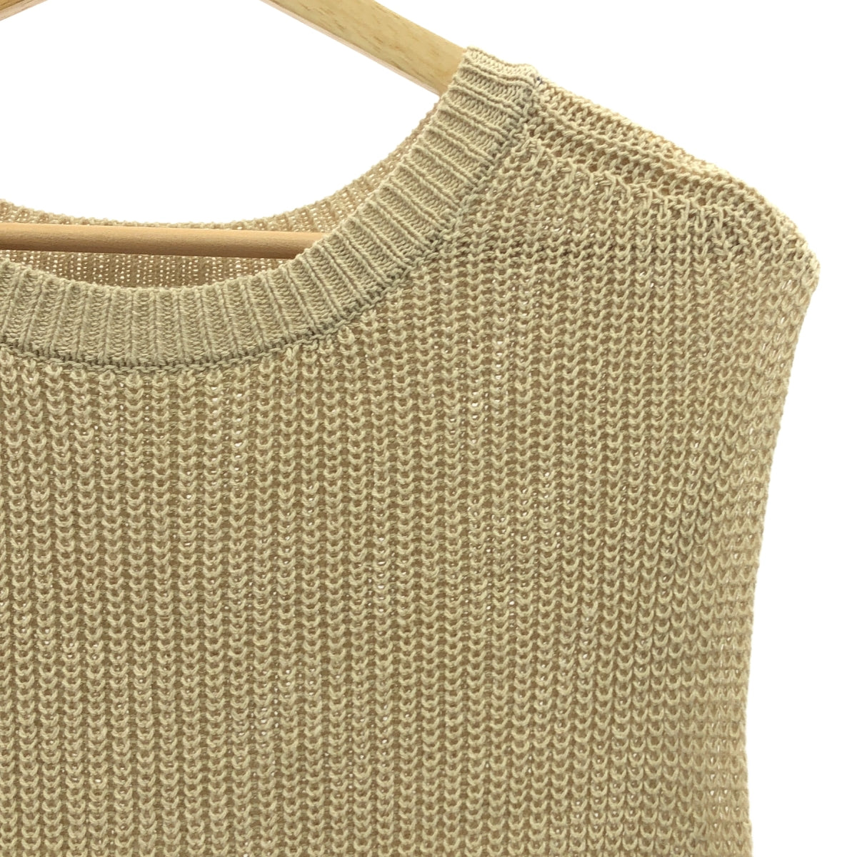 [狀況極佳] kagure | 亞麻棉針織背心開衩套頭衫 | F碼 | 米色 | 女款