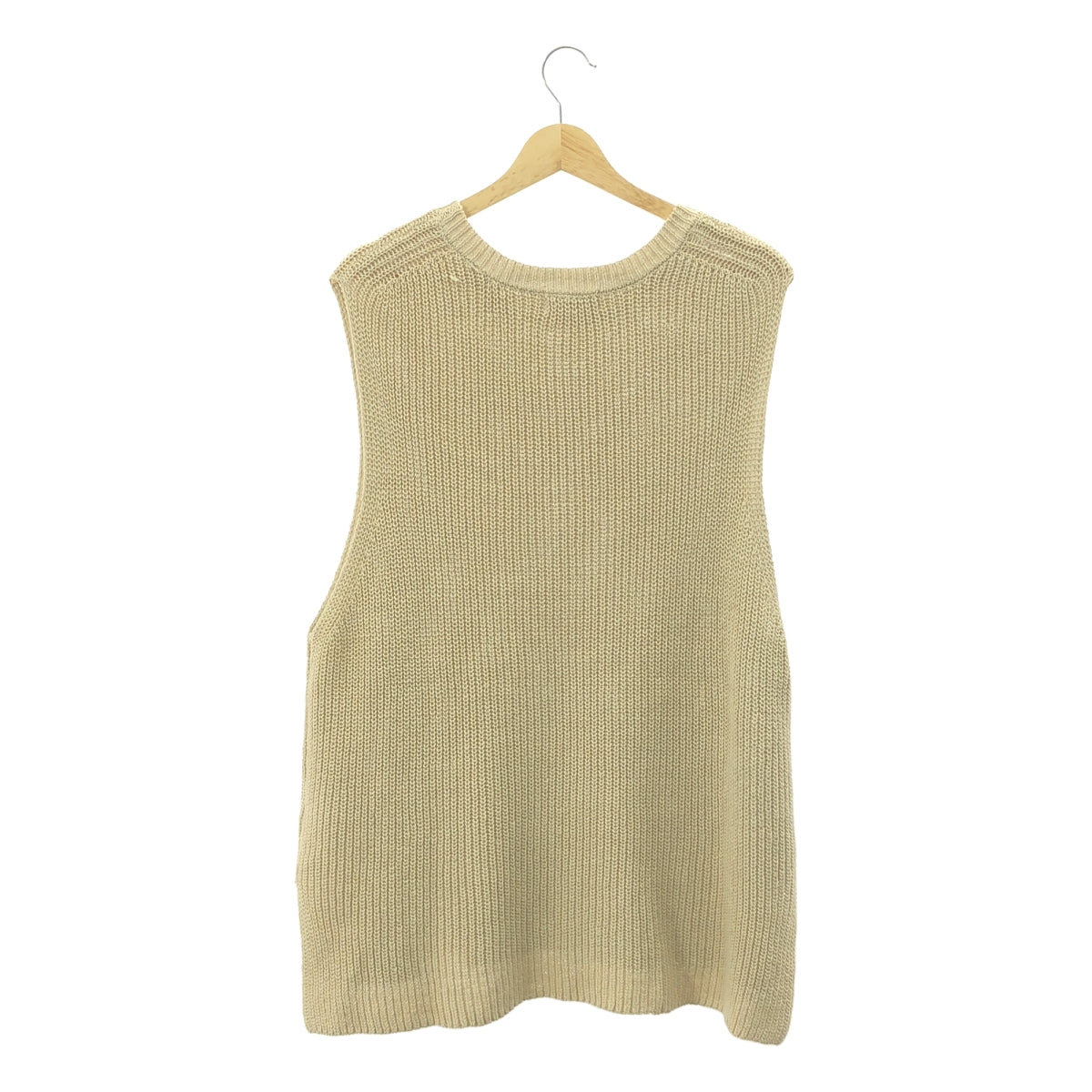 [狀況極佳] kagure | 亞麻棉針織背心開衩套頭衫 | F碼 | 米色 | 女款