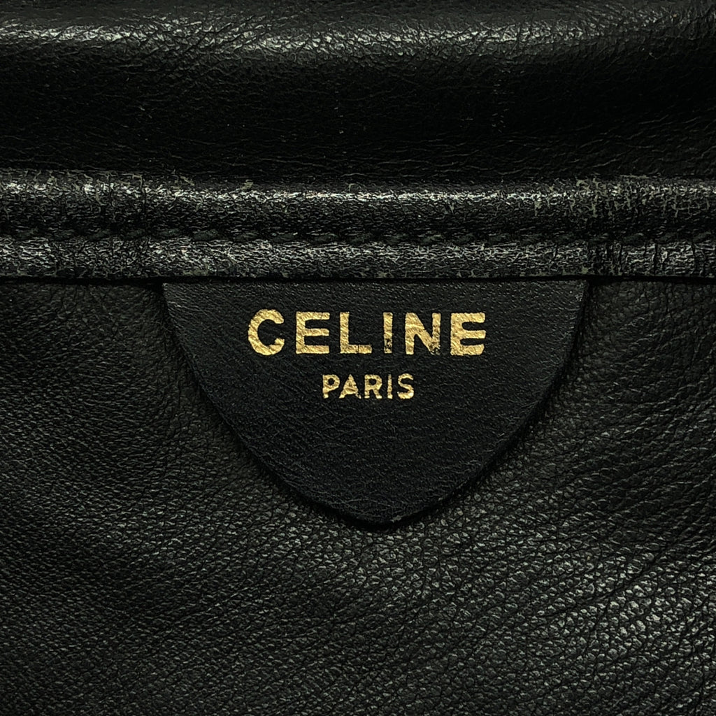 席琳 |舊 Celine 圓形標誌皮革鏈條單肩包 |黑色 |女性的