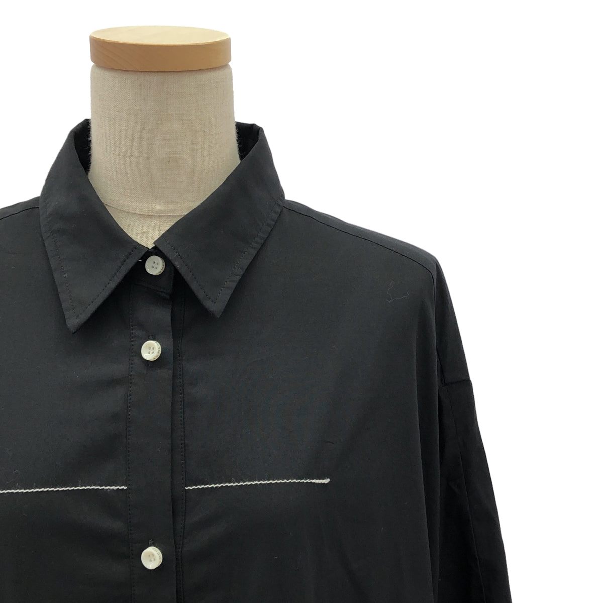 【美品】  RUMCHE / ラム・シェ | Piping Gathered Shirt Dress / ポケット付き ギャザー ボリューム シャツワンピース | F | ブラック | レディース