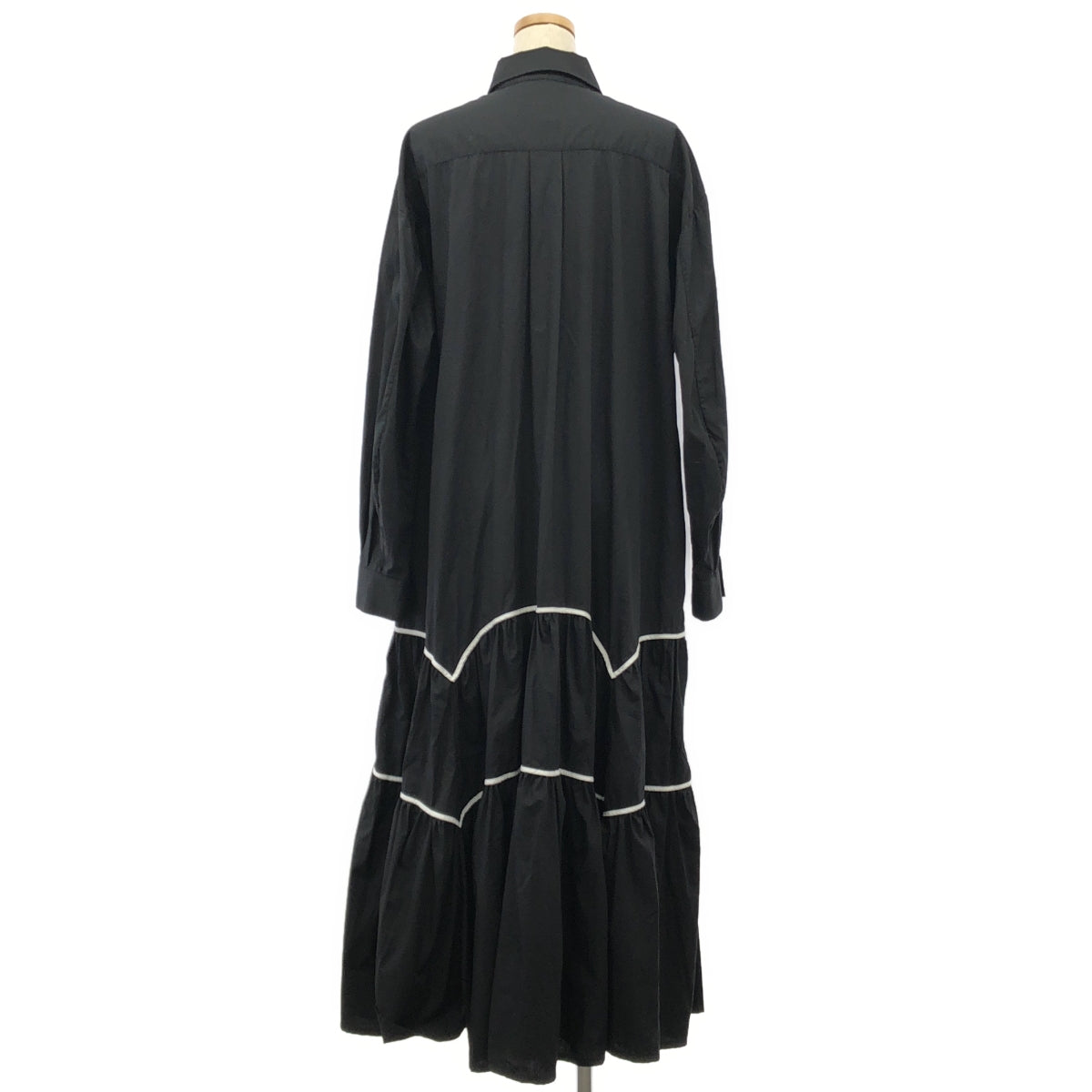 【美品】  RUMCHE / ラム・シェ | Piping Gathered Shirt Dress / ポケット付き ギャザー ボリューム シャツワンピース | F | ブラック | レディース