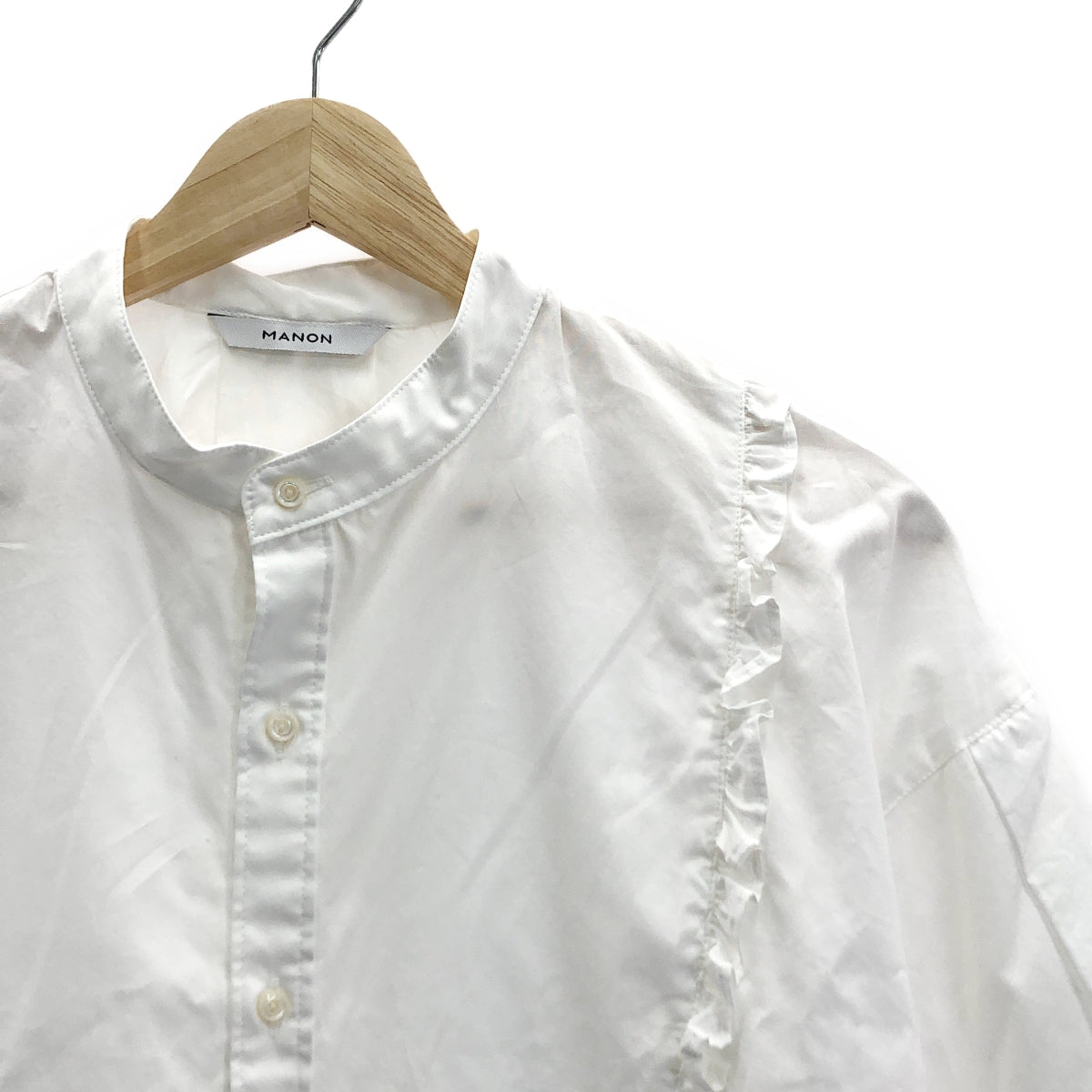 【美品】  manon / マノン | フリル装飾 バンドカラー シャツ ブラウス | 0 | White | レディース