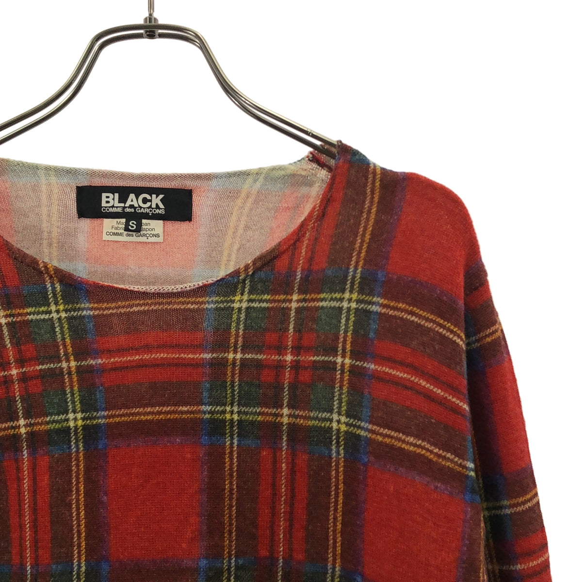 BLACK COMME des GARCONS / ブラックコムデギャルソン | 2016AW | タータンチェック クルーネック ロングニット セーター | S | ボルドー系 | レディース
