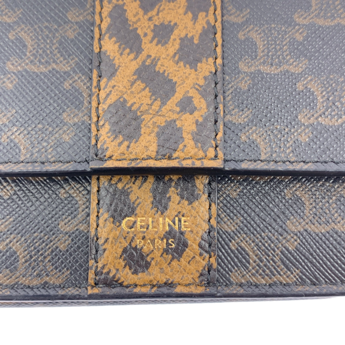 【美品】  CELINE / セリーヌ | レザー トリオンフ レオパード コンパクトウォレット 財布 | ダークブラウン | レディース
