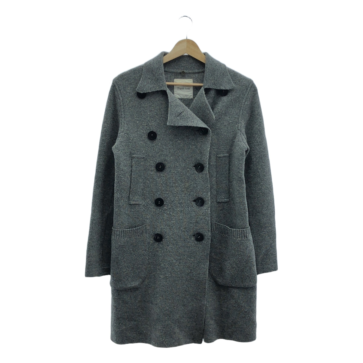 Iliann Loeb / イリアンローブ | ラビットファー付き ニット ダブル チェスターコート | グレー | レディース