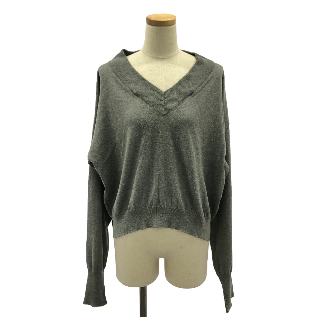 Maison Margiela | Leather elbow patch slit wool knit pullover | S | Grey | Women's