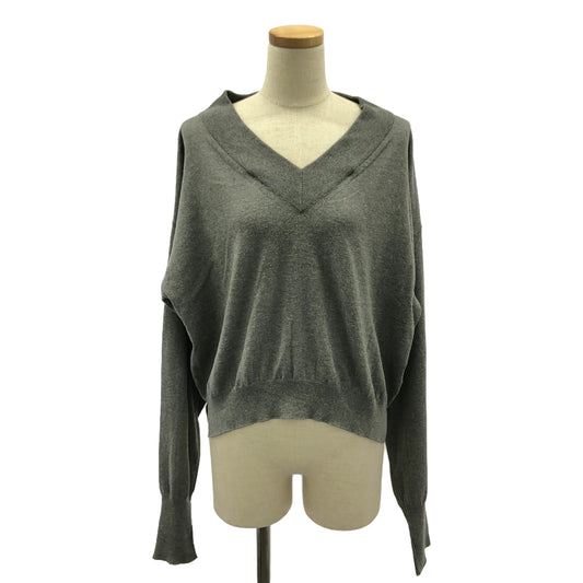 Maison Margiela | Leather elbow patch slit wool knit pullover | S | Grey | Women's