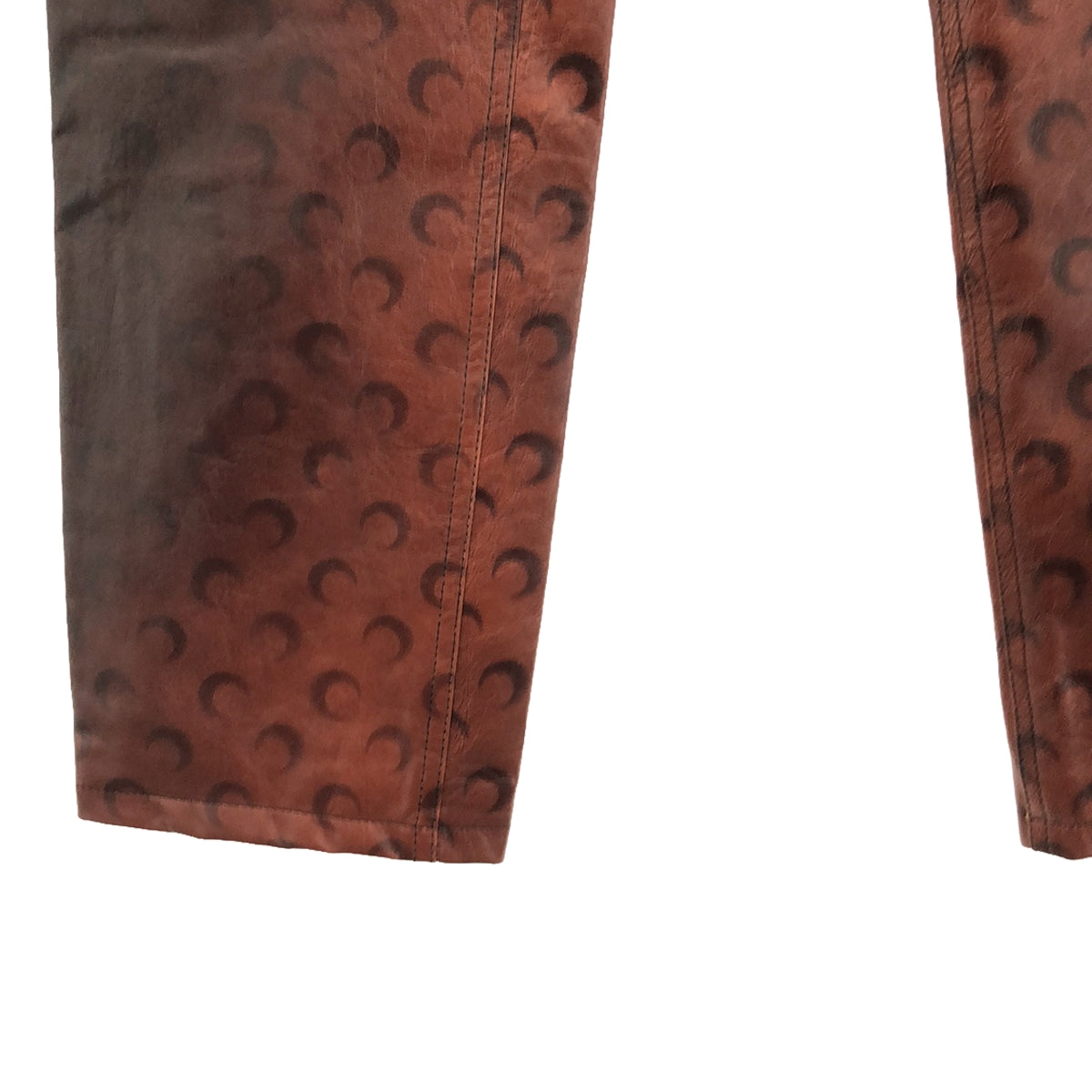 [New] MARINE SERRE | Airbrushed crafted pants / Sheepskin, Lamb leather, All-over pattern leather pants / Fully lined | Size 36 | Brown | Women's