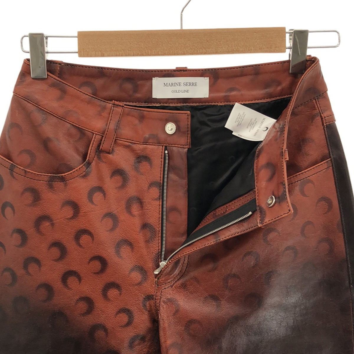 [New] MARINE SERRE | Airbrushed crafted pants / Sheepskin, Lamb leather, All-over pattern leather pants / Fully lined | Size 36 | Brown | Women's