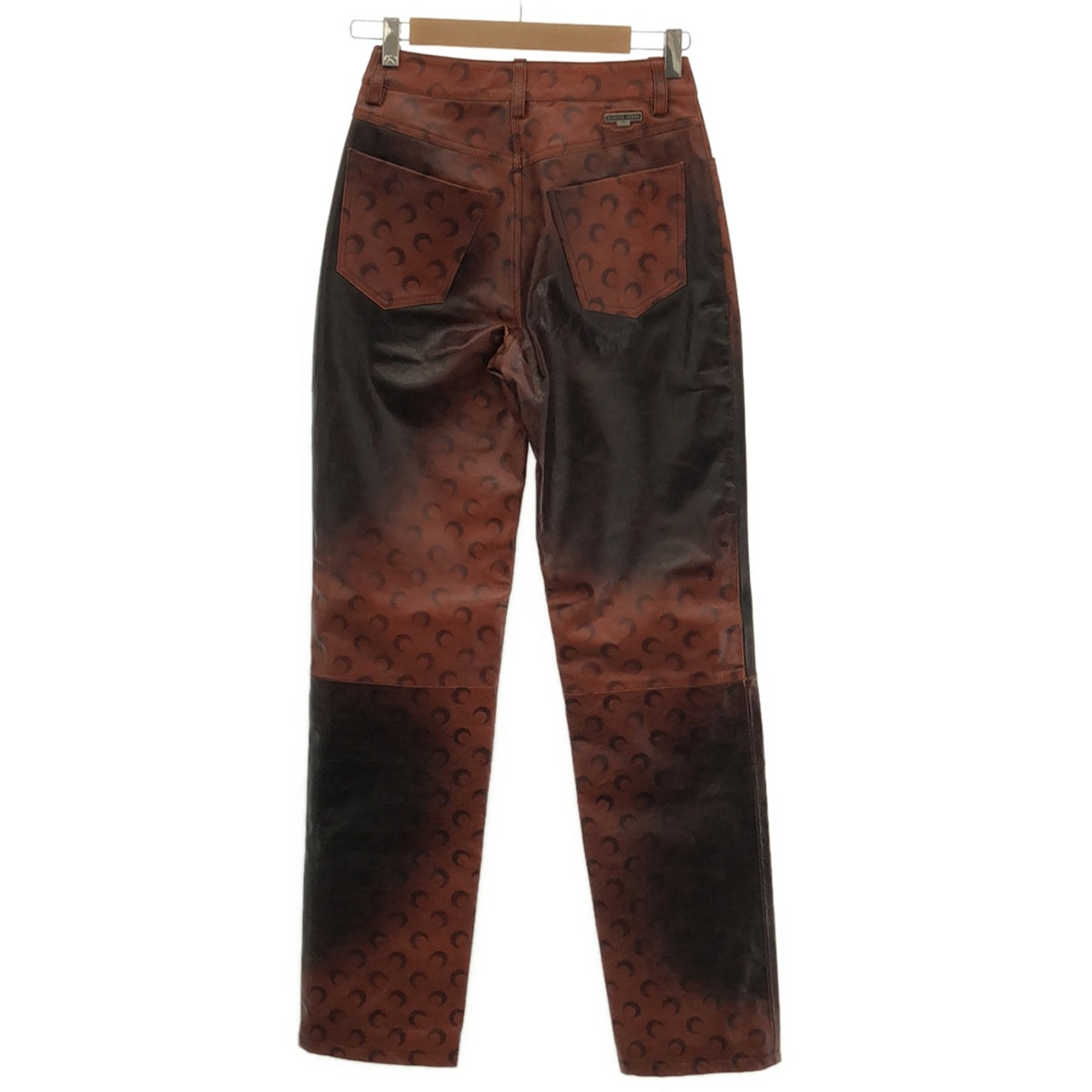 [New] MARINE SERRE | Airbrushed crafted pants / Sheepskin, Lamb leather, All-over pattern leather pants / Fully lined | Size 36 | Brown | Women's