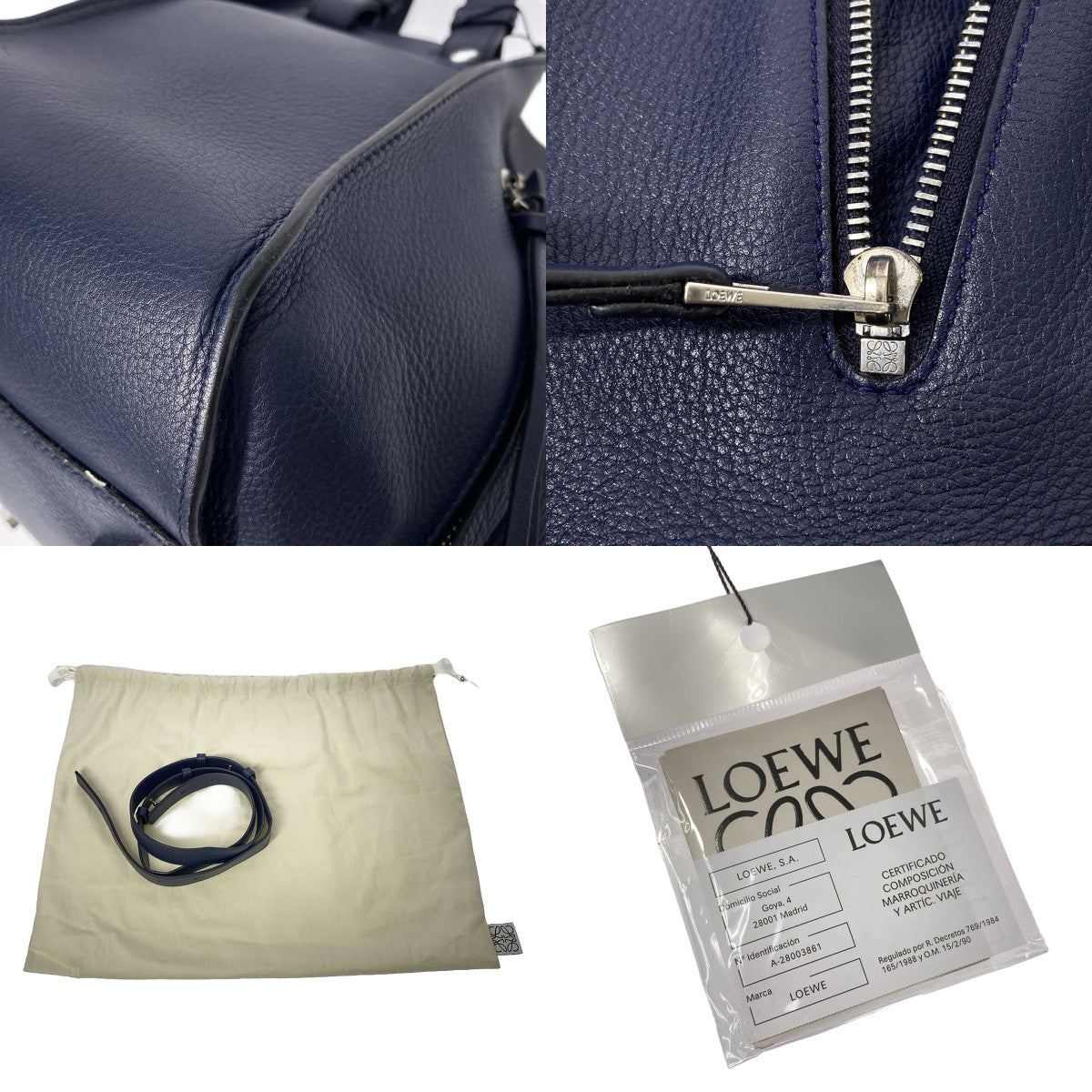 [Good Condition] LOEWE | 2-way Hammock Small Leather Handbag with Shoulder Strap | Navy | Women's