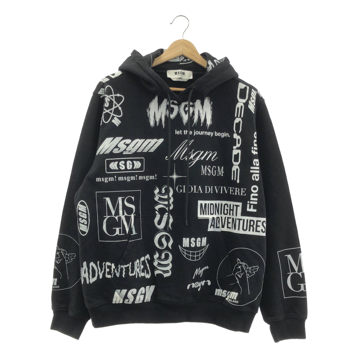 MSGM / 엠 에스지 엠 | 총 무늬 로고 스웨트 후디 | XS | 블랙 / 화이트 | 여성