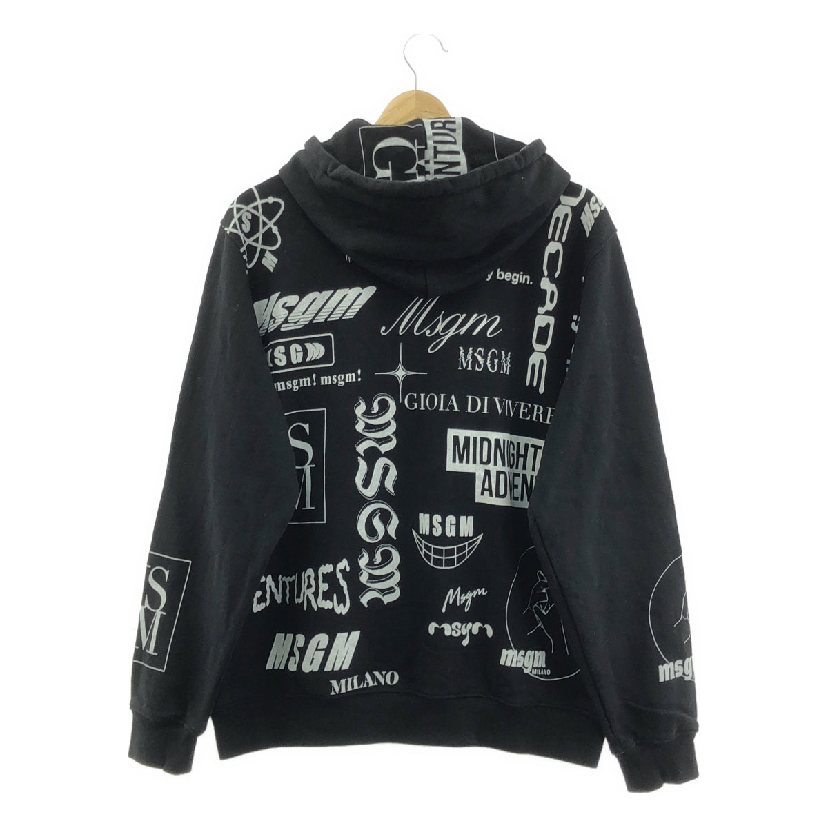 MSGM / 엠 에스지 엠 | 총 무늬 로고 스웨트 후디 | XS | 블랙 / 화이트 | 여성