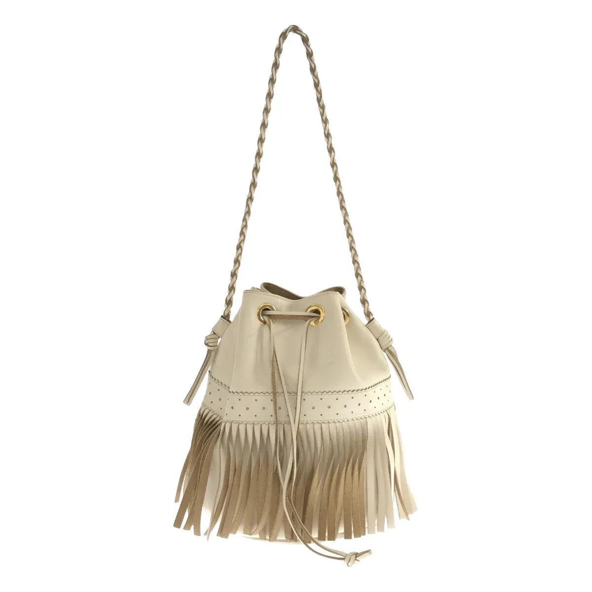 J&M DAVIDSON / ジェイアンドエムデヴィッドソン | FRINGE CARNIVAL フリンジカーニバル L レザー 巾着バッグ | ホワイト | レディース