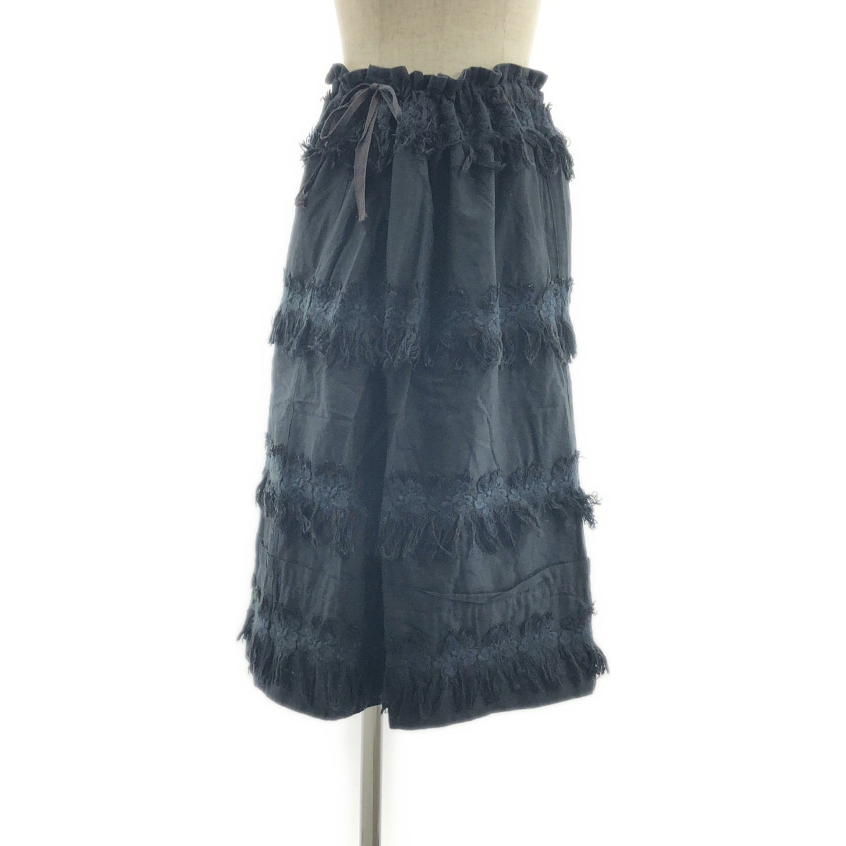 tao COMME des GARCONS / 타오콤 데 갤슨 | 2010SS | 코튼 엠브로이드 프린지 와이드 이지 팬츠 | XS | 블랙 | 여성