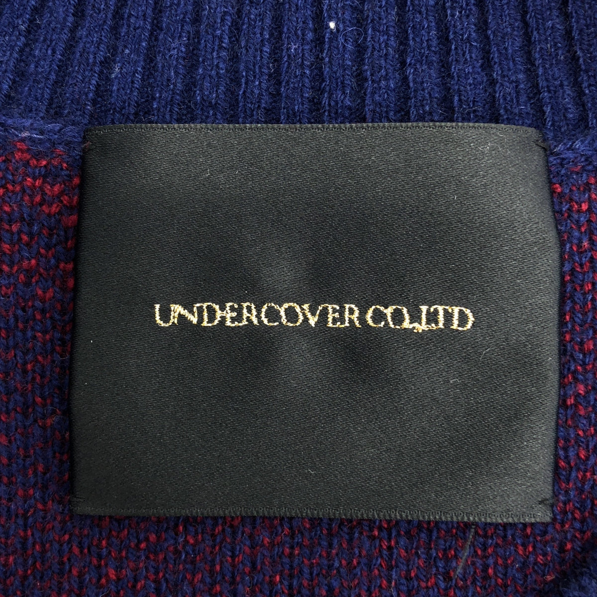 UNDER COVER  / アンダーカバー | SLASH総柄 ウールカシミヤ クルーネック ニット | 2 | ネイビー / バーガンディー | メンズ