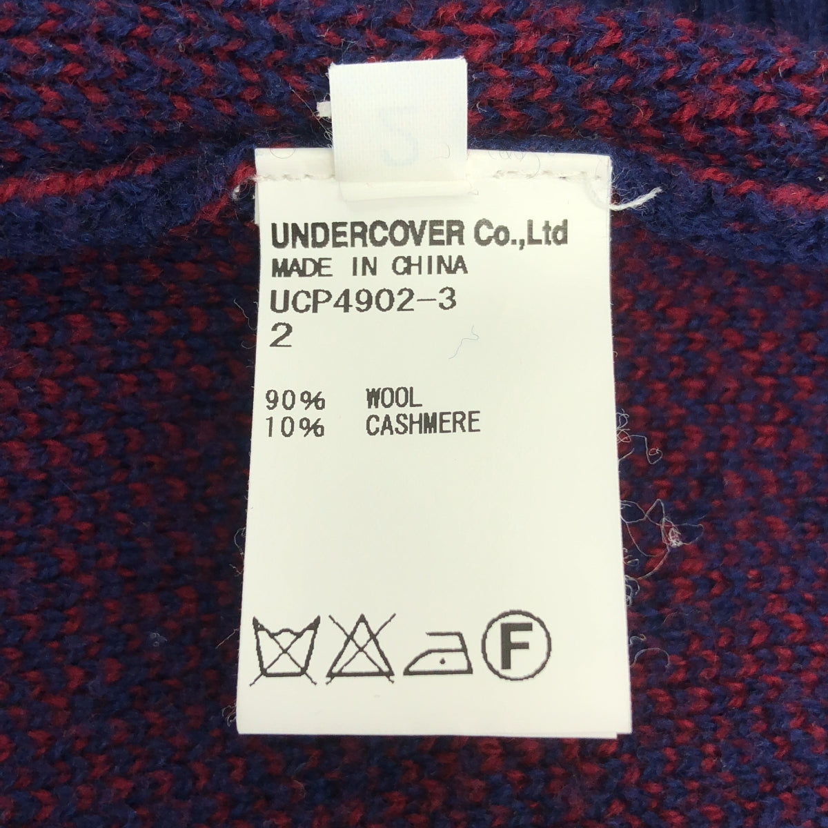 UNDER COVER  / アンダーカバー | SLASH総柄 ウールカシミヤ クルーネック ニット | 2 | ネイビー / バーガンディー | メンズ