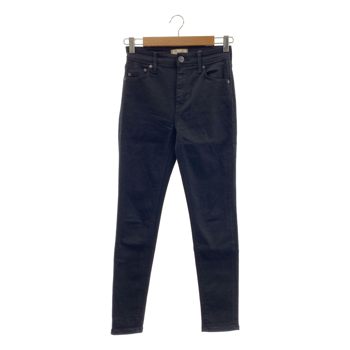 YANUK / ヤヌーク | ロゴレザーパッチ ストレッチ スキニー パンツ | 24 | ブラック | レディース