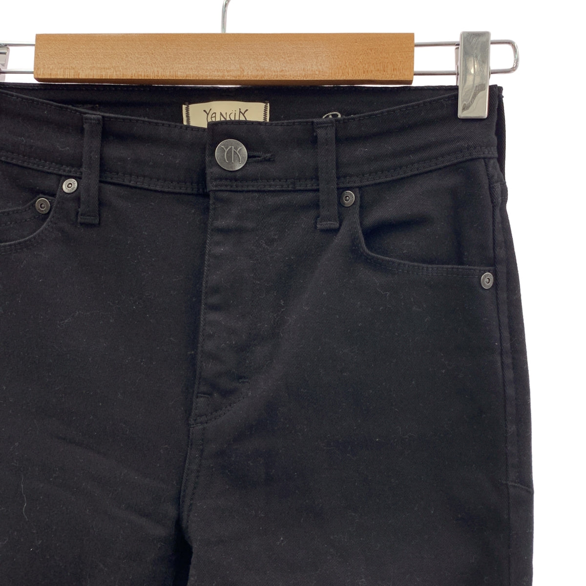 YANUK / ヤヌーク | ロゴレザーパッチ ストレッチ スキニー パンツ | 24 | ブラック | レディース